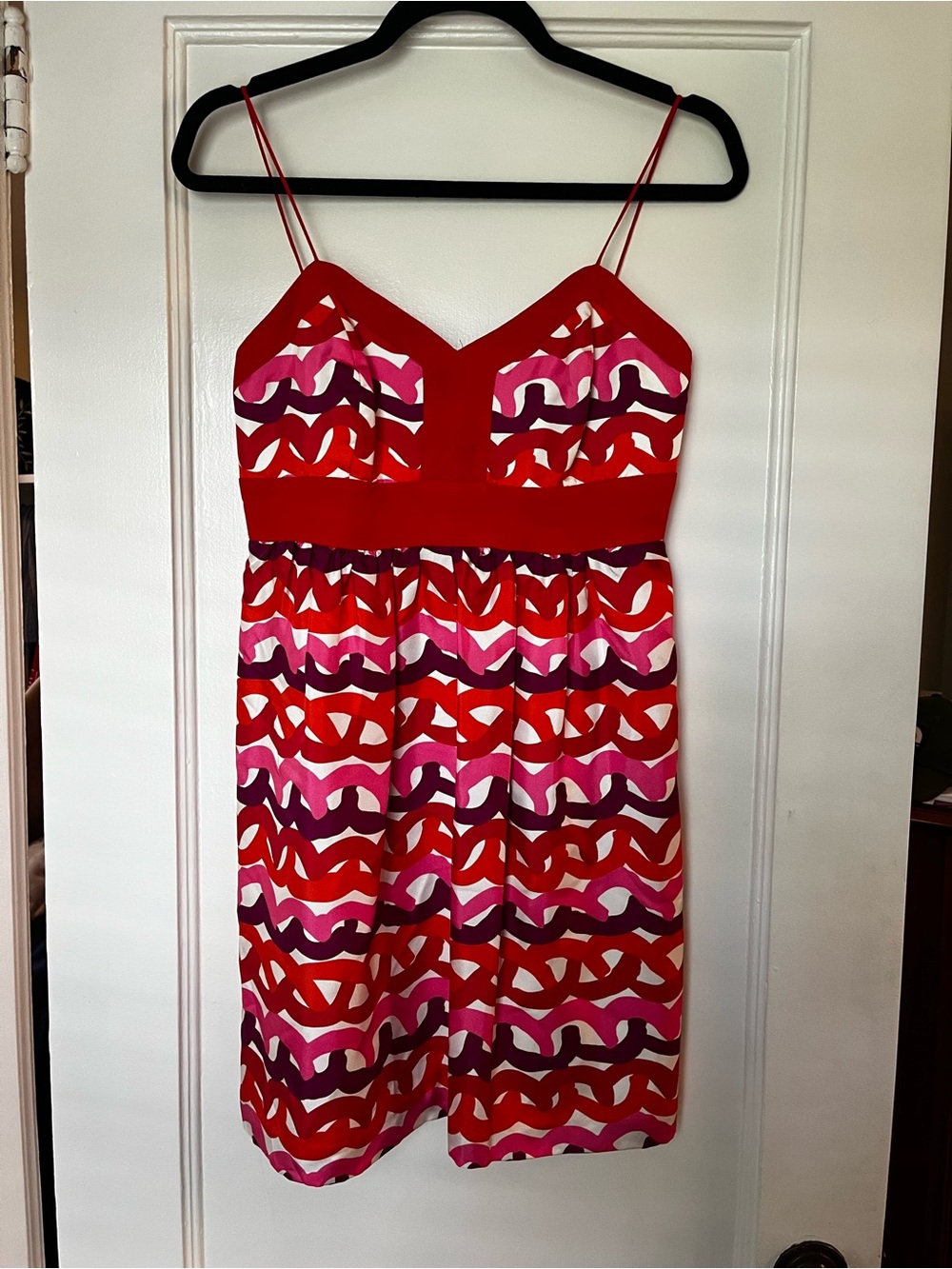 Milly 100% Silk Red, Pink, Purple Strappy Dress. Size 6.